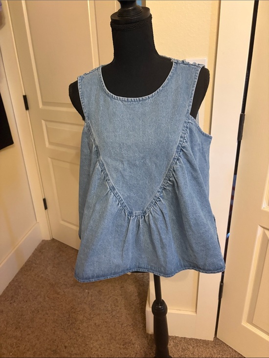 So Me Tops - So Me Light Blue Denim Sleeveless Peplum Tank